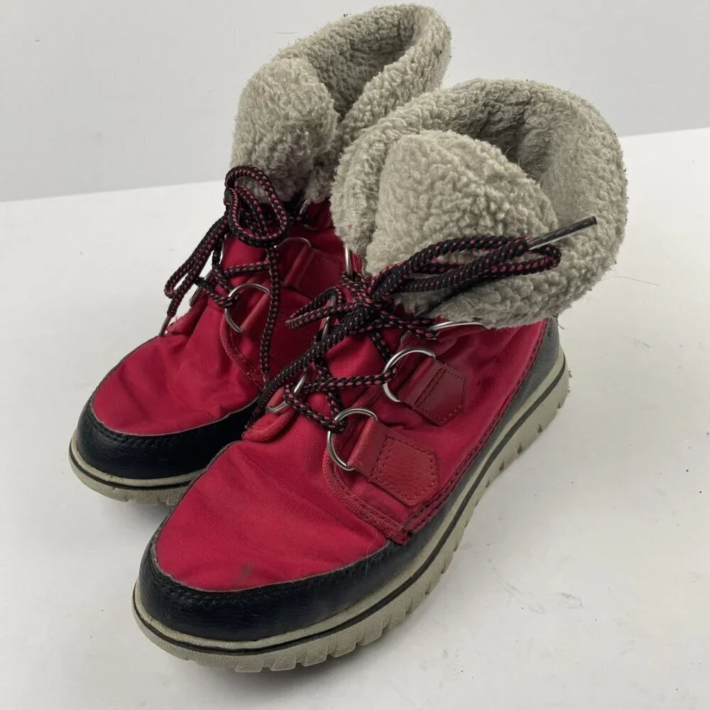 Sorel Cozy Carnival Boots Women’s 5 Winter Shearling Mid Calf NL2297-645 Red